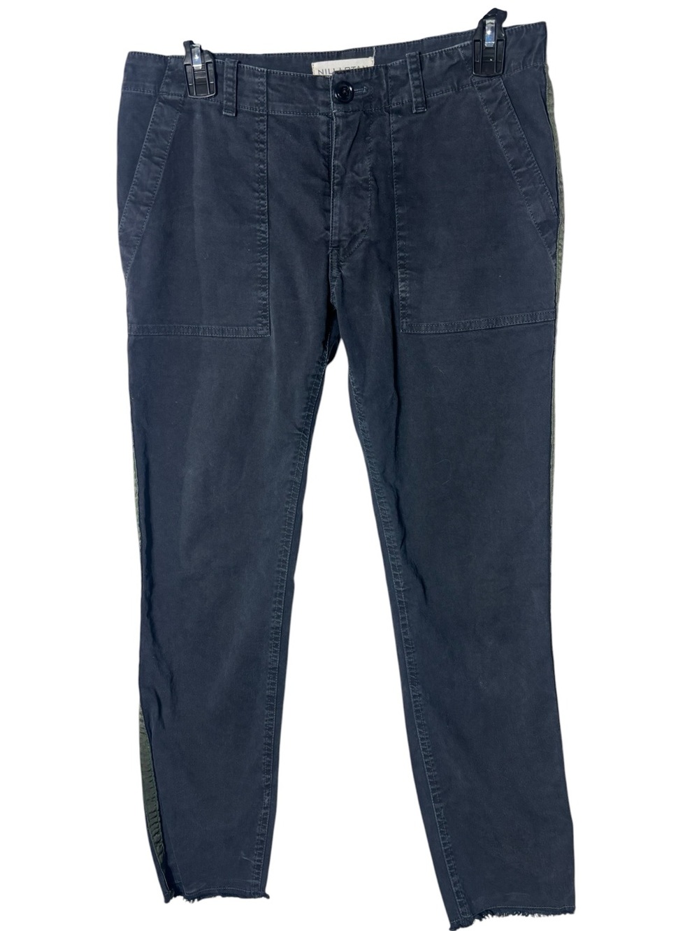 Nili lotan women’s 2 Jenna cargo pants frayed hem green side stripe washed black